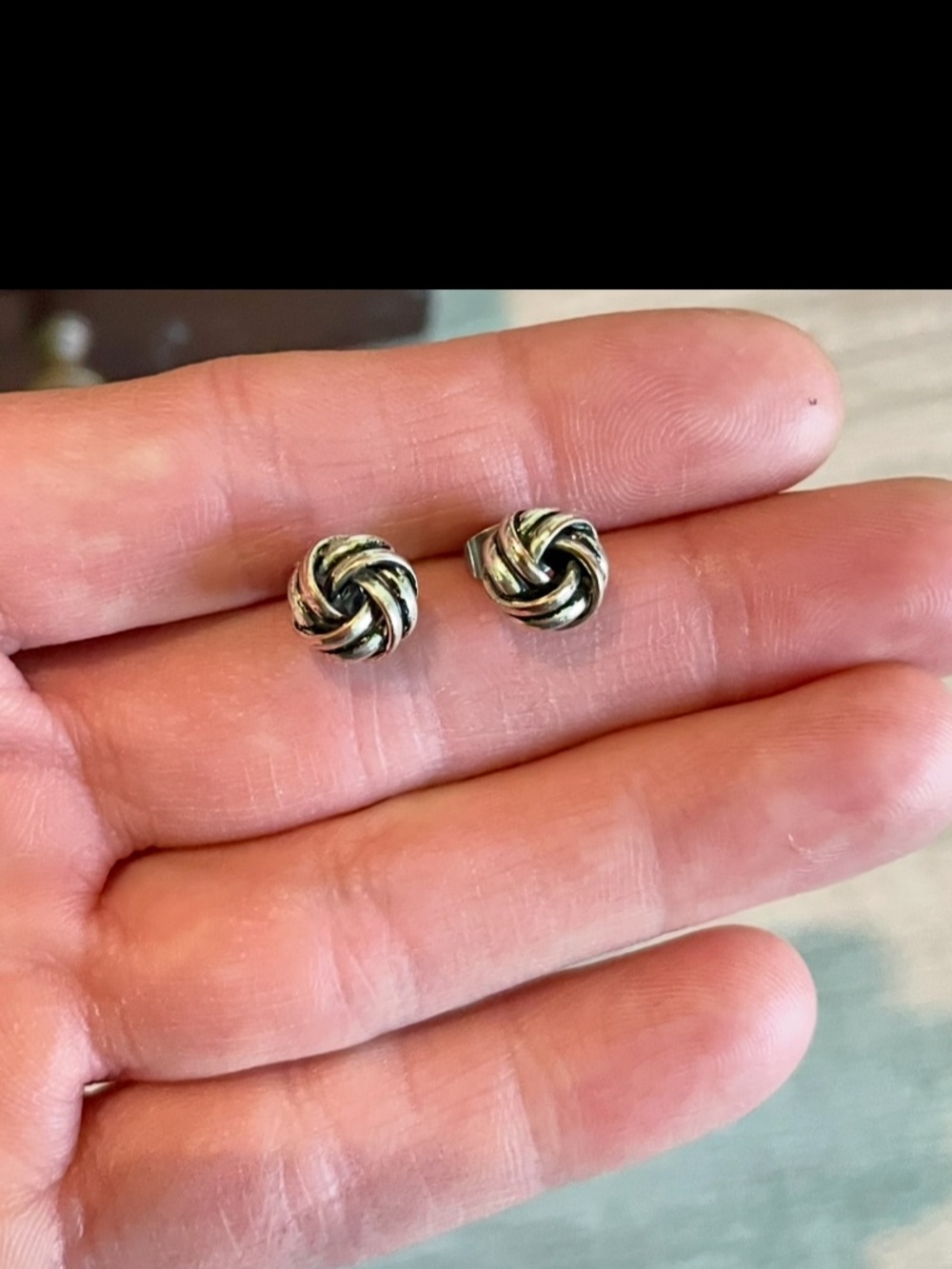 Silver Love Knot Stud Earrings - Picture 4 of 7